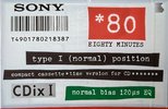 Compact Cassette Sony CDix I 80 "C-80CDX1a" Type I Normal 1992 Japan