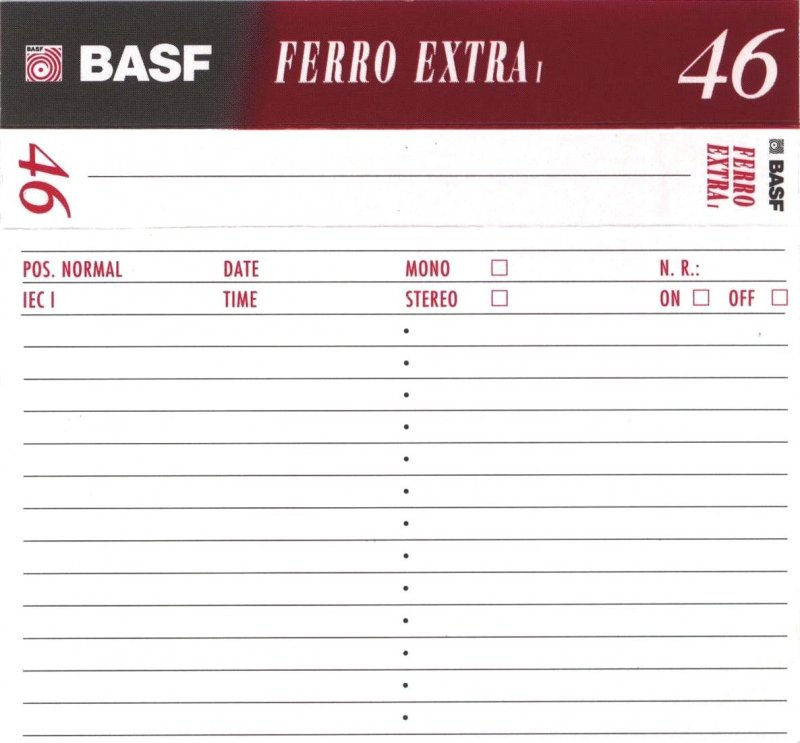 Compact Cassette BASF Ferro Extra I 46 Type I Normal 1993 Worldwide