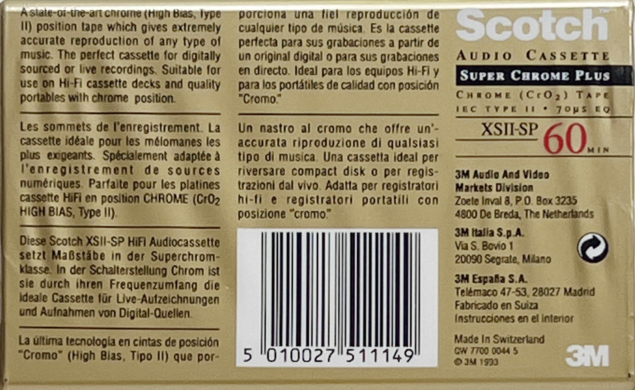 Compact Cassette Scotch XS II-SP 60 Type II Chrome 1993 Europe