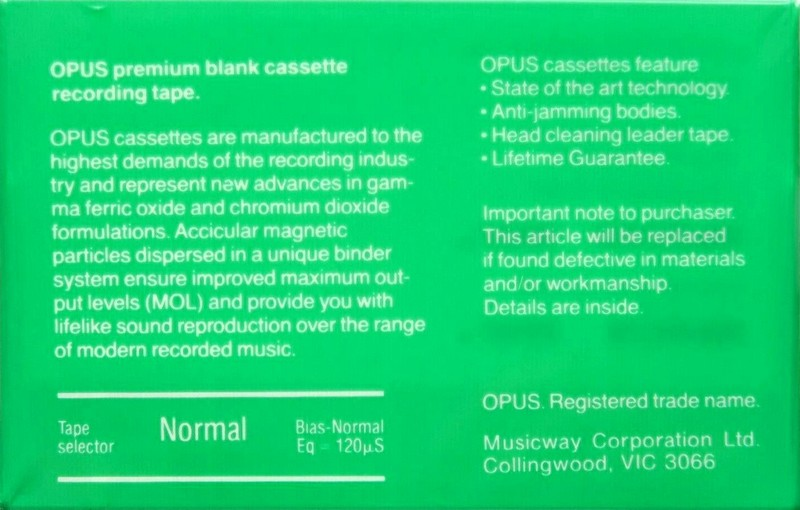 Compact Cassette Opus LN 60 Type I Normal 1981 Australia