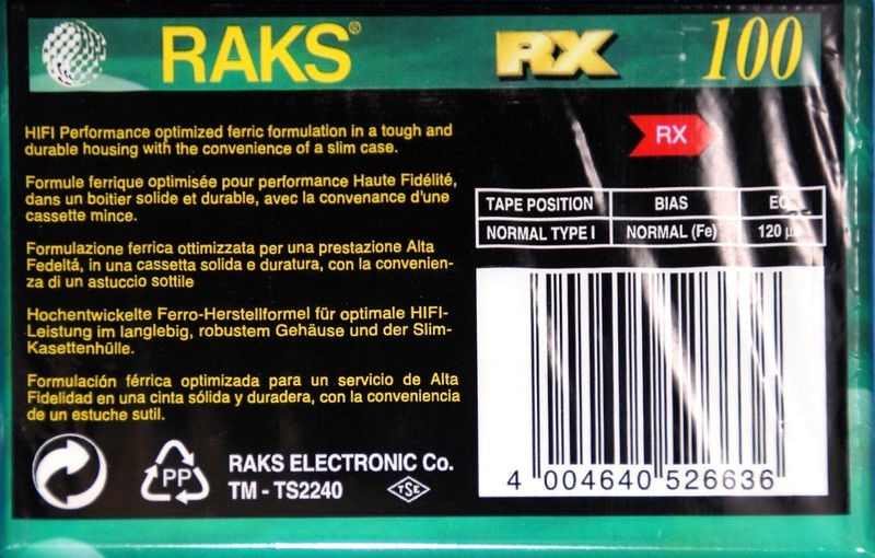 Compact Cassette RAKS RX 100 Type I Normal 1993 Europe