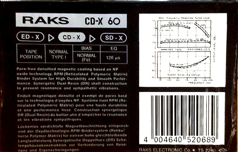 Compact Cassette RAKS CD-X 60 Type I Normal 1990 Europe