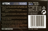 Compact Cassette TDK MA 60 "MA-60ET" Type IV Metal 1992 Europe