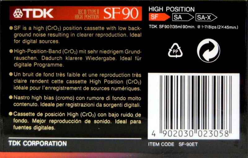Compact Cassette TDK SF 90 "SF-90ET" Type II Chrome 1992 Europe