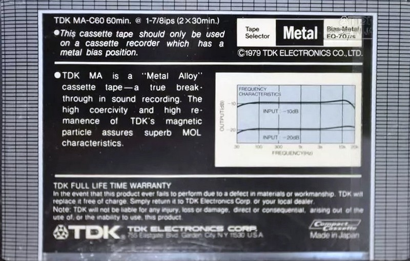 Compact Cassette TDK MA 60 Type IV Metal 1979 USA
