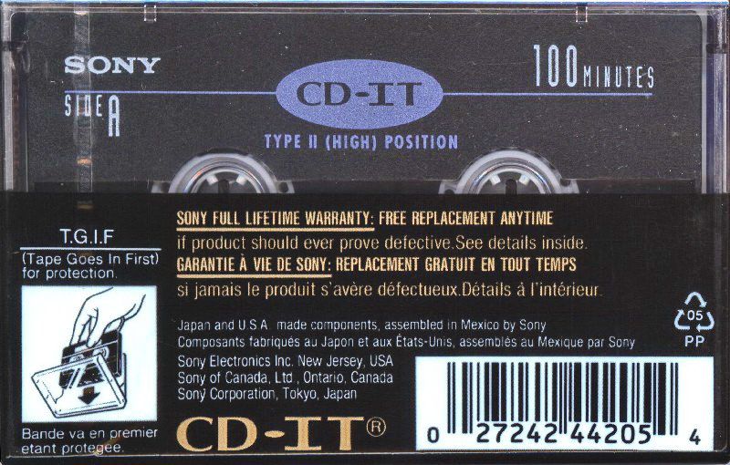 Compact Cassette Sony CD-IT 100 "C-100CDIT2" Type II Chrome 1992 North America