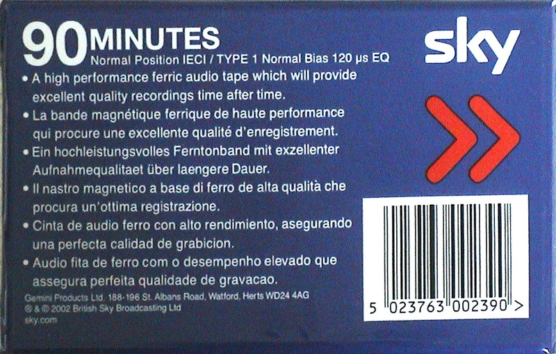 Compact Cassette Sky 90 Type I Normal 2002 UK