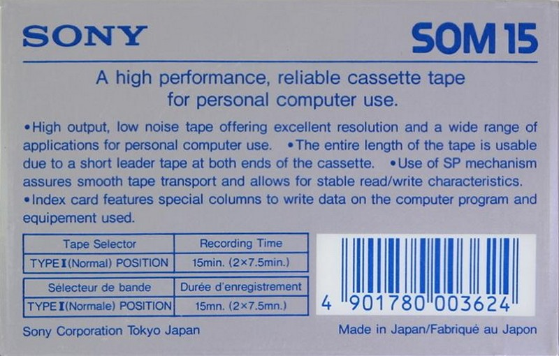 Compact Cassette Sony SOM 15 Computer Cassette 1983 Europe