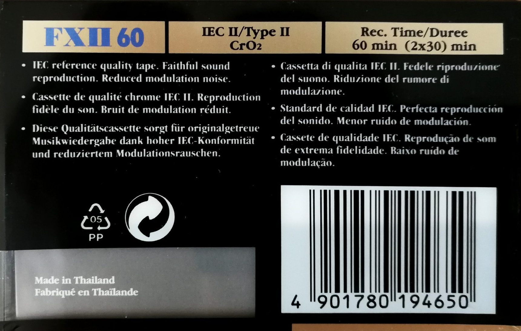 Compact Cassette Sony FX 60 "C-60FX2A" Type II Chrome 1995 Europe