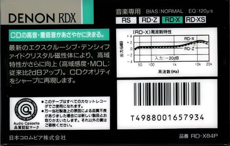 Compact Cassette Denon RD-X 84 "RD-X84P" Type I Normal 1989 Japan