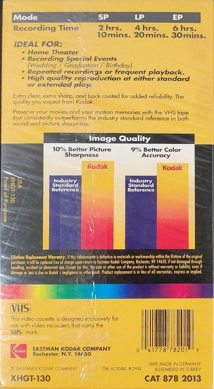 VHS, Video Home System Kodak XHG 130 "XHGT-130 Royal" Type I Normal USA