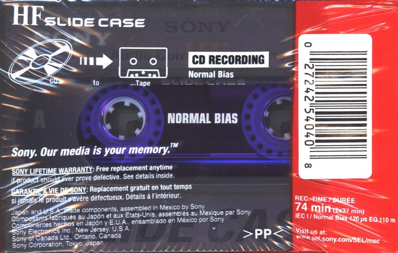 Compact Cassette Sony HF 74 "C-74HFSL" Type I Normal 1999 North America