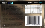 Compact Cassette RAKS HD-XI 90 Type I Normal 1989 Europe
