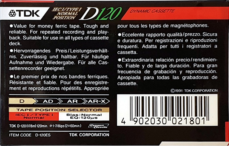 Compact Cassette TDK D 120 "D-120ES" Type I Normal 1991 Europe