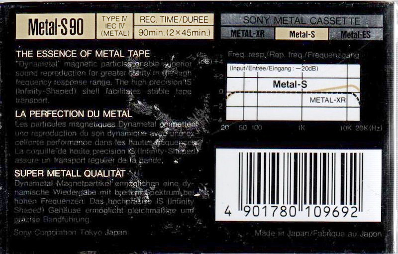 Compact Cassette Sony Metal-S 90 "MTL-90B" Type IV Metal 1989 Europe