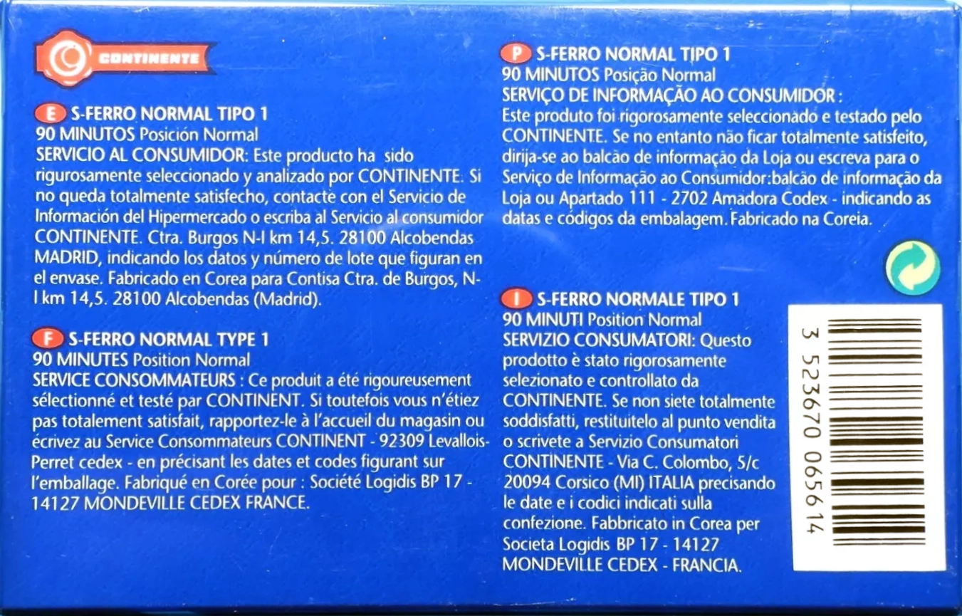Compact Cassette Continent / Continente S-Ferro 90 Type I Normal Europe