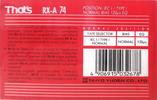 Compact Cassette Thats RX-A Roxana 74 Type I Normal 1993 Europe