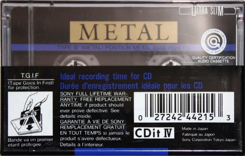 Compact Cassette Sony CDit IV 100 "CDIX4 100" Type IV Metal 1990 North America
