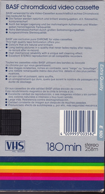 VHS, Video Home System BASF 180 Type II Chrome 1983 Europe