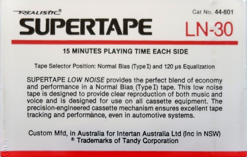 Compact Cassette SUPERTAPE LN 30 "44-601" Type I Normal 1988 Australia