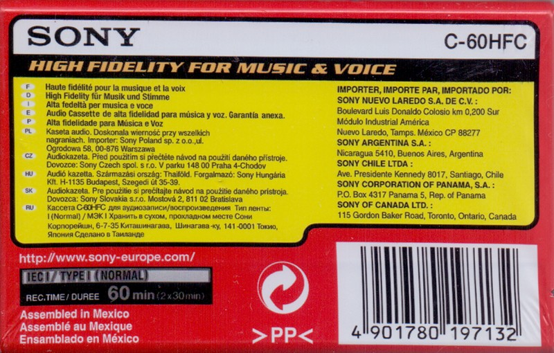 Compact Cassette Sony HF 60 "C-60HFC" Type I Normal 2002 Europe