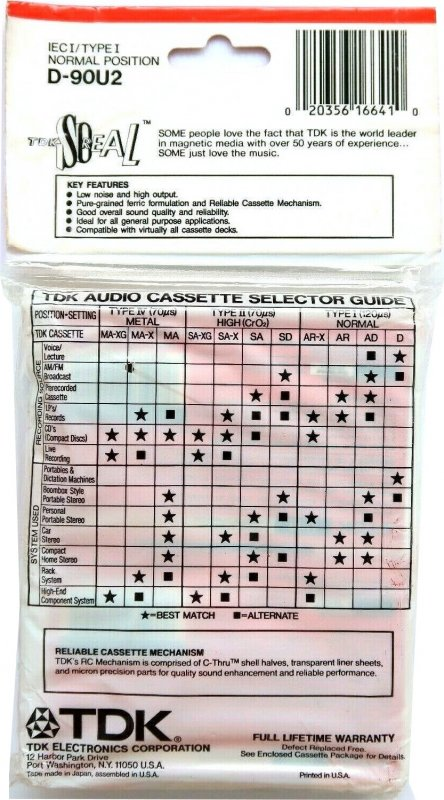 Blister TDK D 90 "D-90U2" Type I Normal 1988 USA