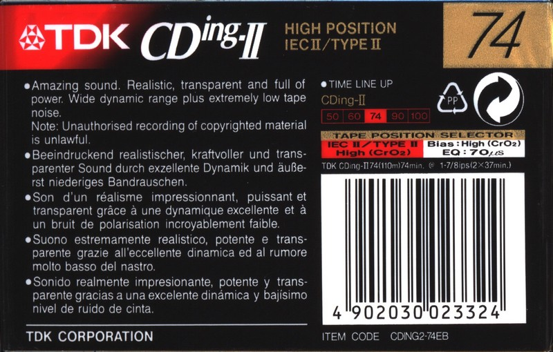 Compact Cassette TDK CDing 2 74 "CDING2-74EB" Type II Chrome 1997 Europe