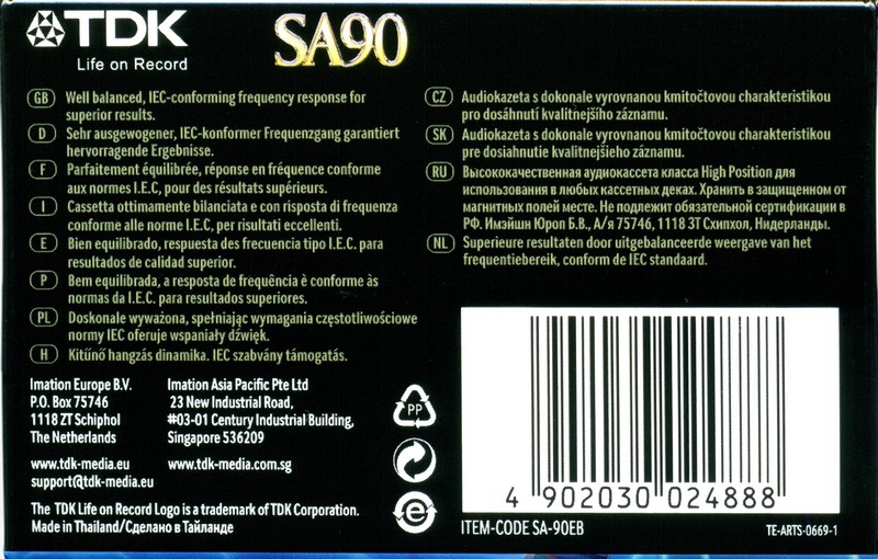 Compact Cassette TDK SA 90 "SA-90EB" Type II Chrome 1997 Worldwide