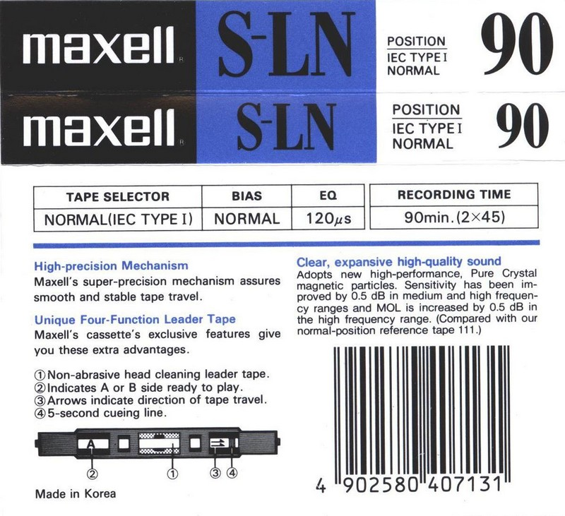 Compact Cassette Maxell S-LN 90 Type I Normal 1991 Europe