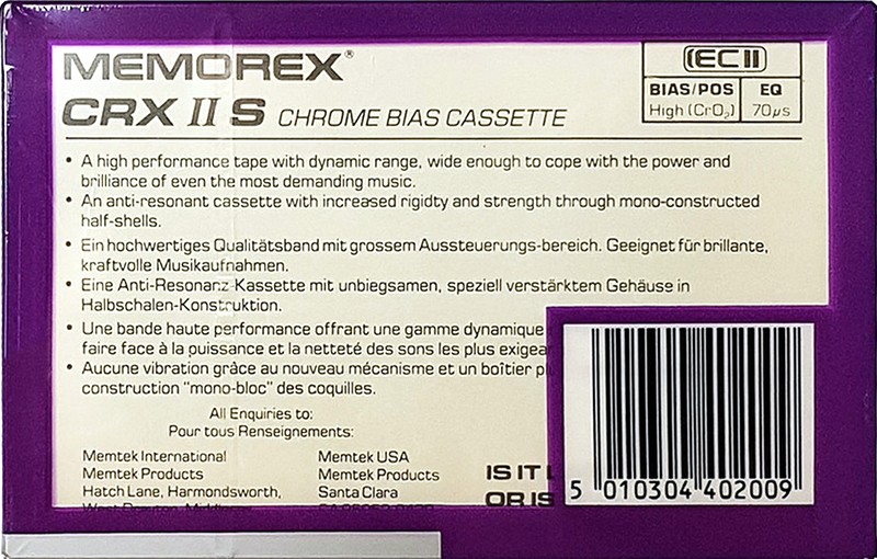 Compact Cassette Memorex CRX II S 90 Type II Chrome 1989 Europe