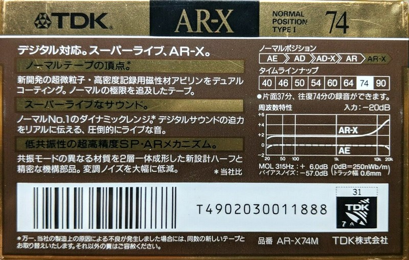 Compact Cassette TDK AR-X 74 "AR-X74M" Type I Normal 1990 Japan