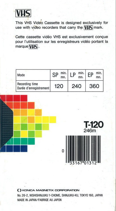 VHS, Video Home System Konica 120 Type I Normal 1985 North America