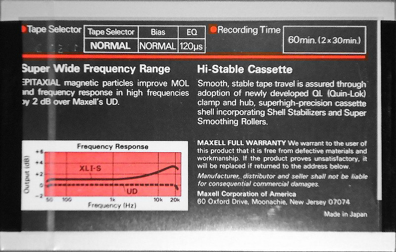 Compact Cassette Maxell XLI-S 60 Type I Normal 1980 USA