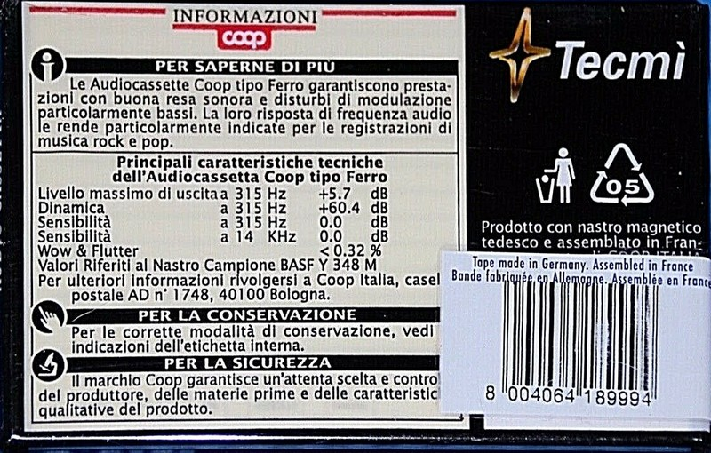 Compact Cassette Coop Tecmi 60 Type I Normal Italy