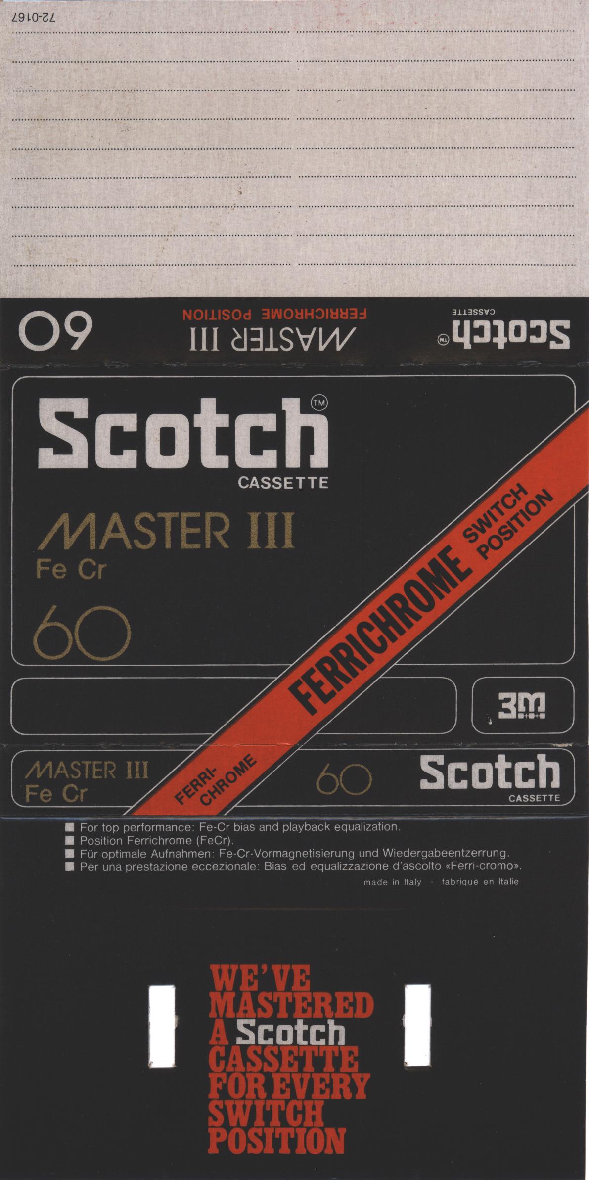 Compact Cassette Scotch Master III 60 Type III Ferro Chrome 1977 Europe