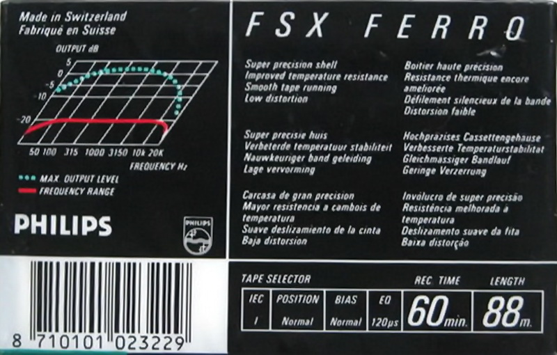 Compact Cassette Philips FSX 60 Type I Normal 1987 Europe