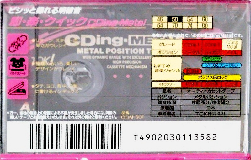 Compact Cassette TDK CDing Metal 50 "CDM-50F" Type IV Metal 1994 Japan