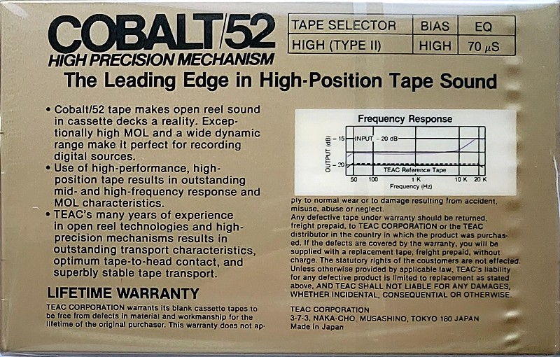 Compact Cassette Teac COBALT 52 "52G" Type II Chrome 1984 Japan