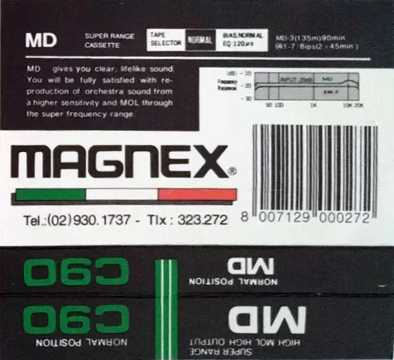 Compact Cassette Magnex 90 "MD" Type I Normal 1987 Europe