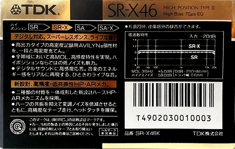 Compact Cassette TDK SR-X 46 "SR-X46K" Type II Chrome 1989 Japan
