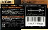Compact Cassette TDK SR-X 46 "SR-X46K" Type II Chrome 1989 Japan