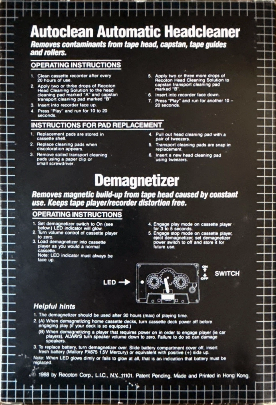 Compact Cassette Recoton Head Demagnetiser 1988 USA