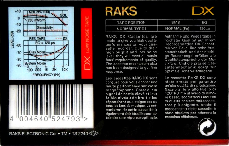 Compact Cassette RAKS DX 90 Type I Normal 1993 Europe