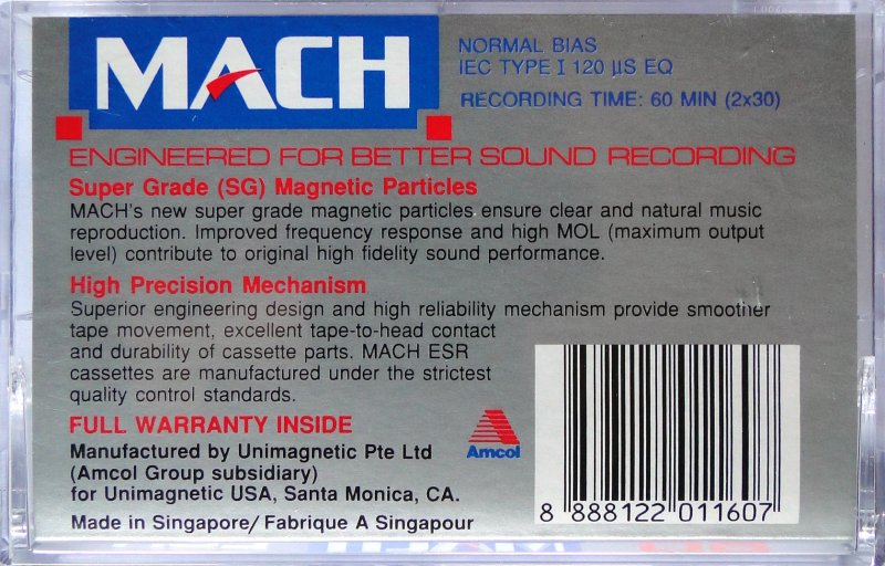 Compact Cassette Mach ESR 60 Type I Normal 1991 USA