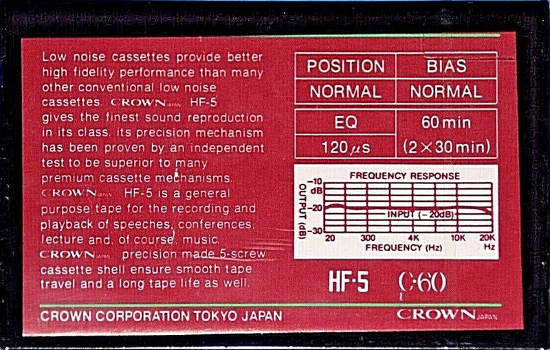 Compact Cassette Crown / Crown Radio Corporation HF-5 60 Type I Normal Europe