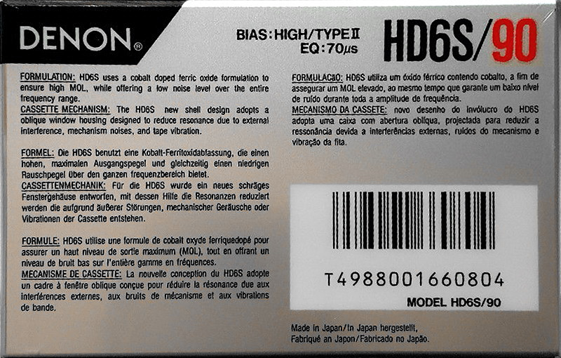 Compact Cassette Denon HD6S 90 Type II Chrome 1990 Europe