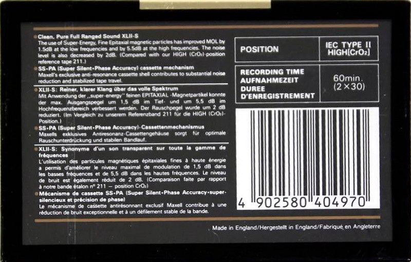 Compact Cassette Maxell XLII-S 60 Type II Chrome 1988 Europe