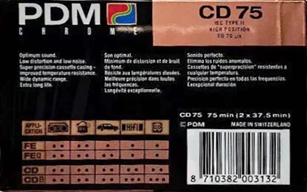 Compact Cassette PDM CD 75 Type II Chrome 1990 Europe