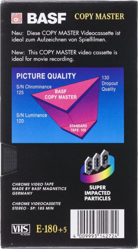 VHS, Video Home System BASF Copy Master 180 Type II Chrome 1990 Europe