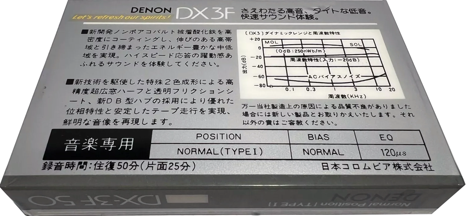 Compact Cassette Denon DX-3F 50 "DX3F50W" Type I Normal 1985 Japan